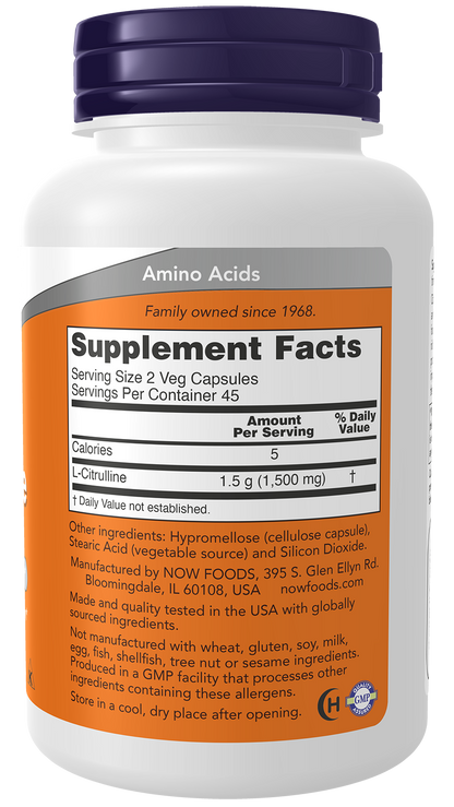 NOW Supplements, L-Citrulline 750 mg, Amino Acid, 90 Veg Caps