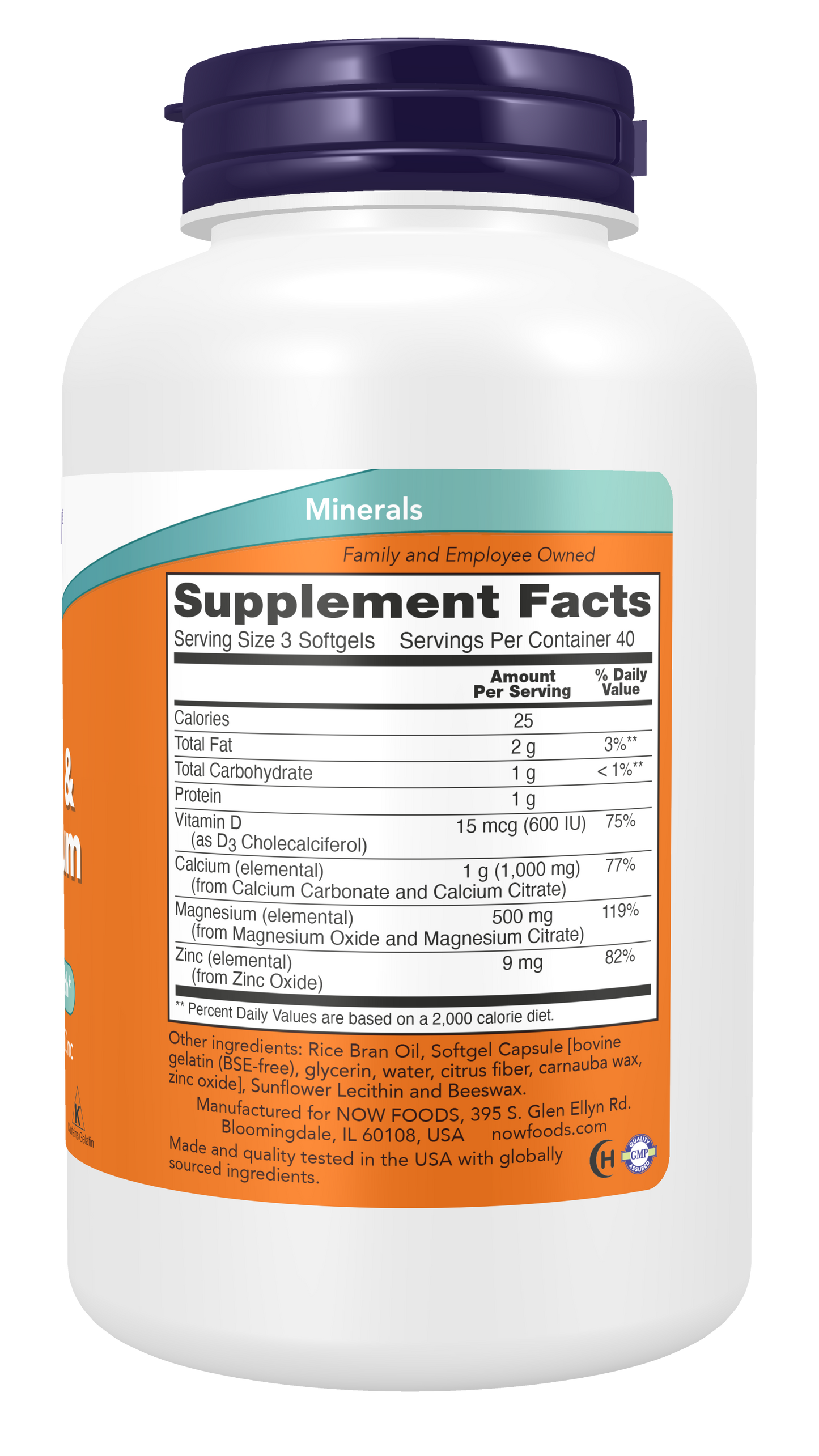 NOW Supplements, Calcium & Magnesium with  D-3 & Zinc,120 Softgels