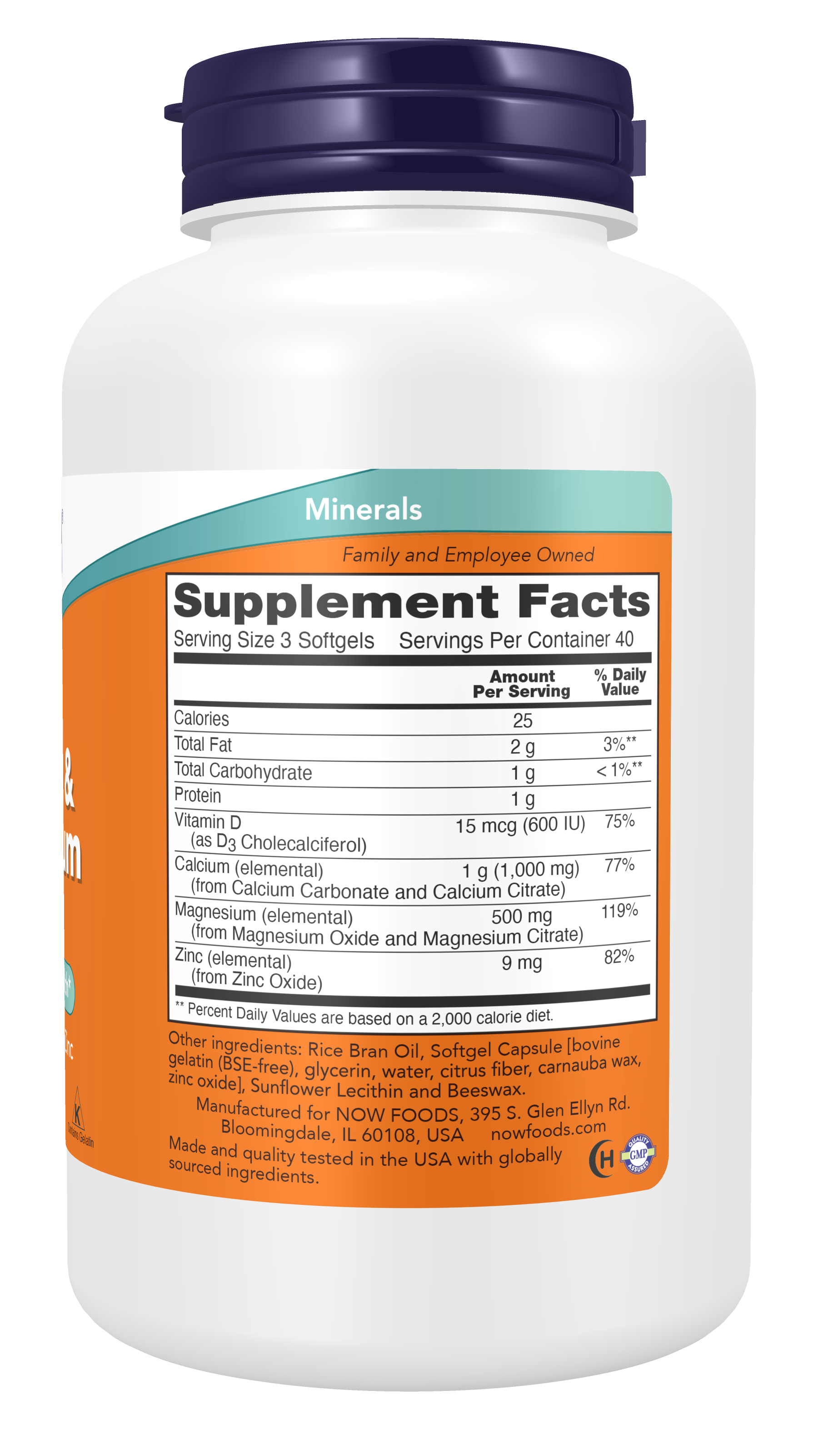 NOW Supplements, Calcium & Magnesium with  D-3 & Zinc,120 Softgels