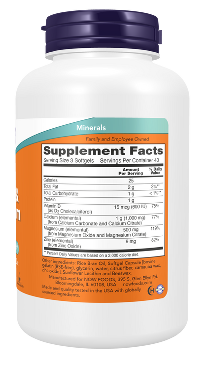 NOW Supplements, Calcium & Magnesium with  D-3 & Zinc,120 Softgels