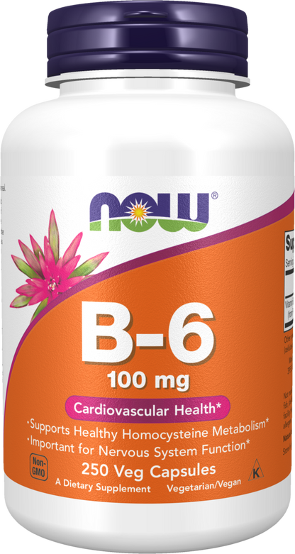NOW Supplements, Vitamin B-6 (Pyridoxine HCl) 100 mg, 250 Veg Caps