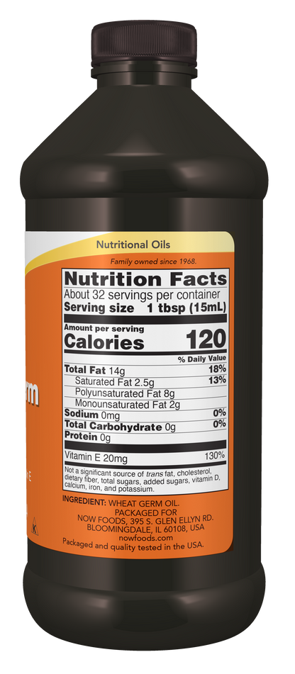 NOW Supplements, Wheat Germ Oil naturally occurring Vit E, 16 oz