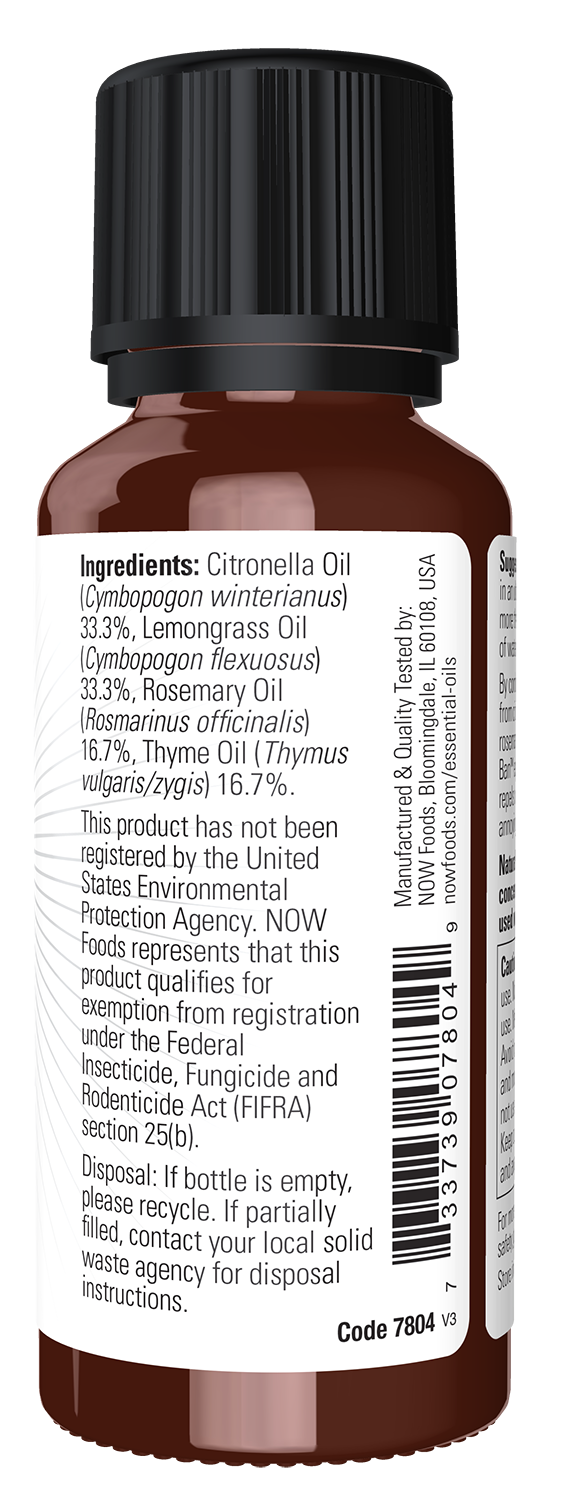 NOW Essential Oils, Bug Ban™ Oil Blend, Outdoor Undiluted Blend, 1 fl. oz
