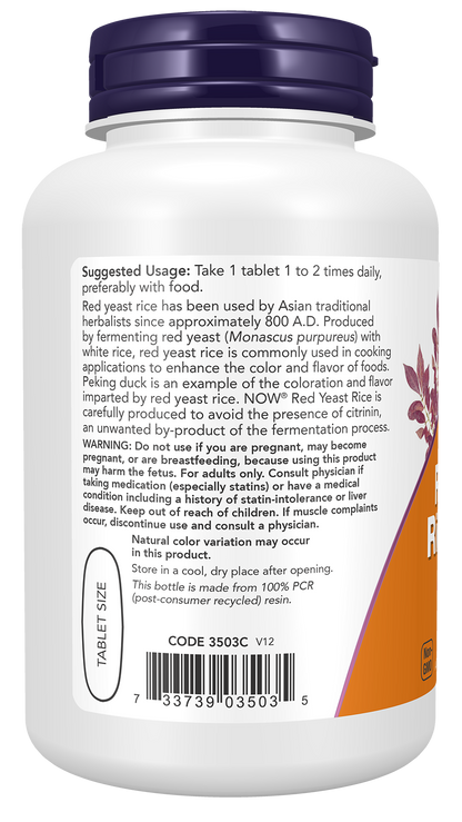 NOW Supplements, Red Yeast Rice 1,200 mg, Nutritional Support, 120 Tablets