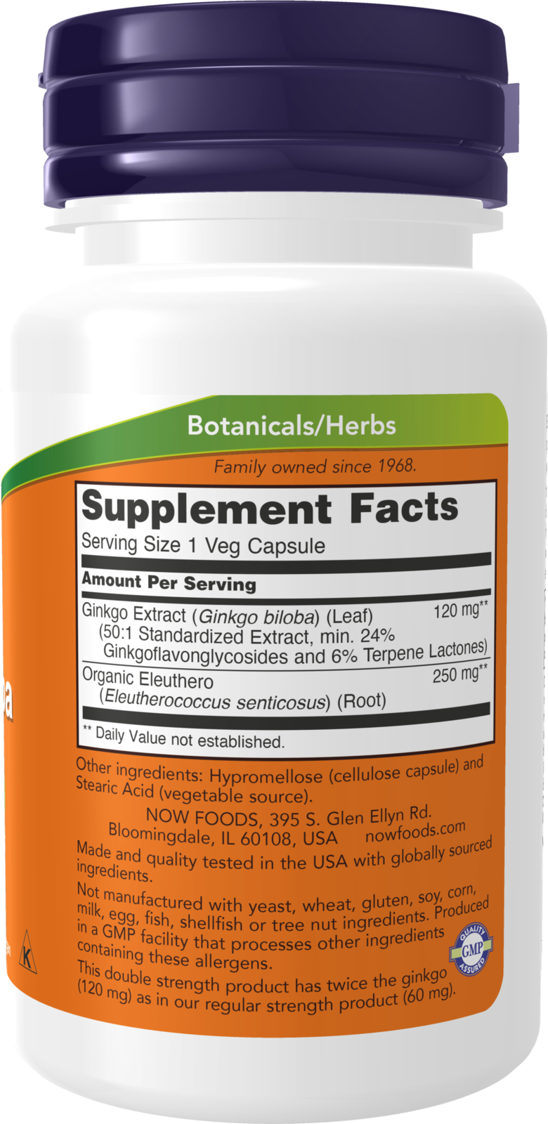 NOW Supplements, Ginkgo Biloba 120 mg, Double Strength, 50 Veg Caps