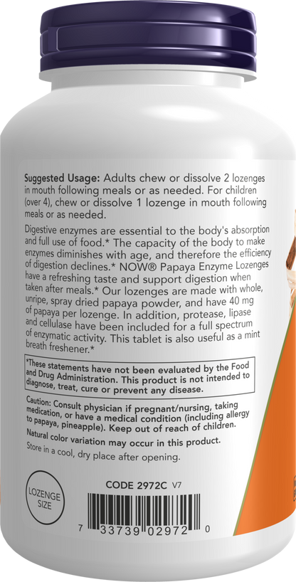 NOW Supplements, Papaya Enzyme, Mint & Chlorophyll, 360 Chewable Lozenges