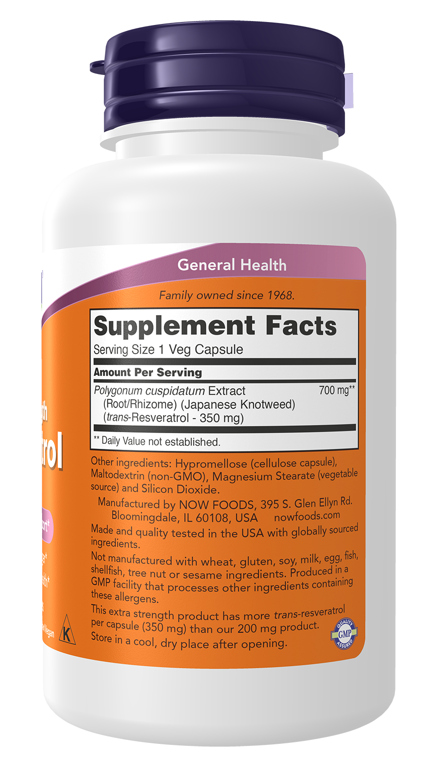 NOW Supplements, Resveratrol 350mg, Extra Strength, 60 Veg Caps