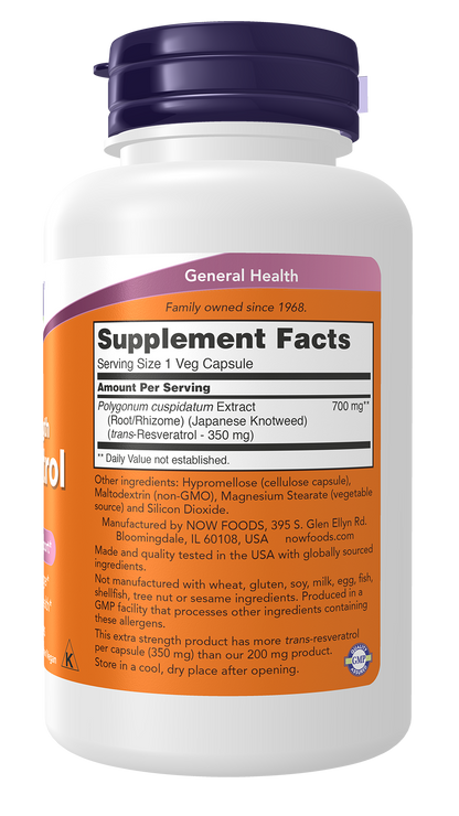 NOW Supplements, Resveratrol 350mg, Extra Strength, 60 Veg Caps