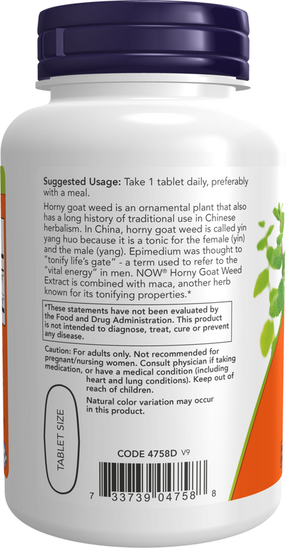 NOW Supplements, Horny Goat Weed Extract 750 mg, Tonifying Herb*, 90 Tabs
