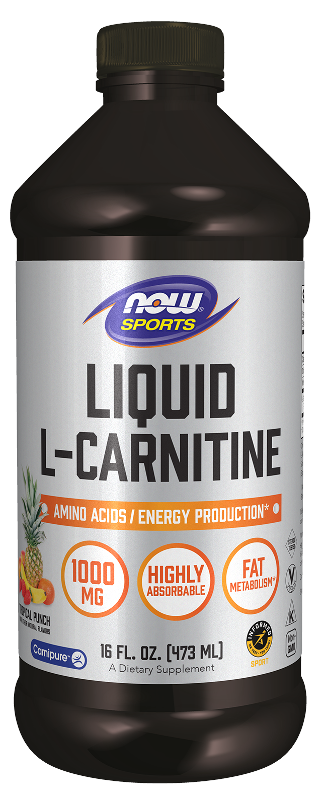 NOW Sports, L-Carnitine Liquid 1,000 mg, Tropical Punch, 16 fl. oz