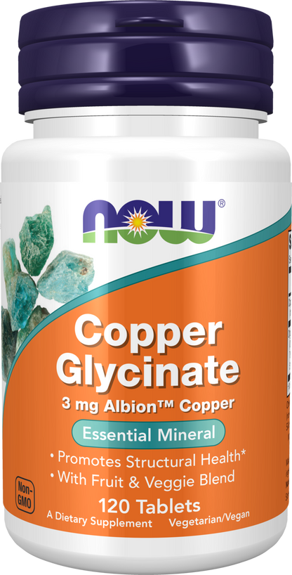 NOW Supplements, Copper Glycinate With 3 mg Albion Copper, 120 Tabs