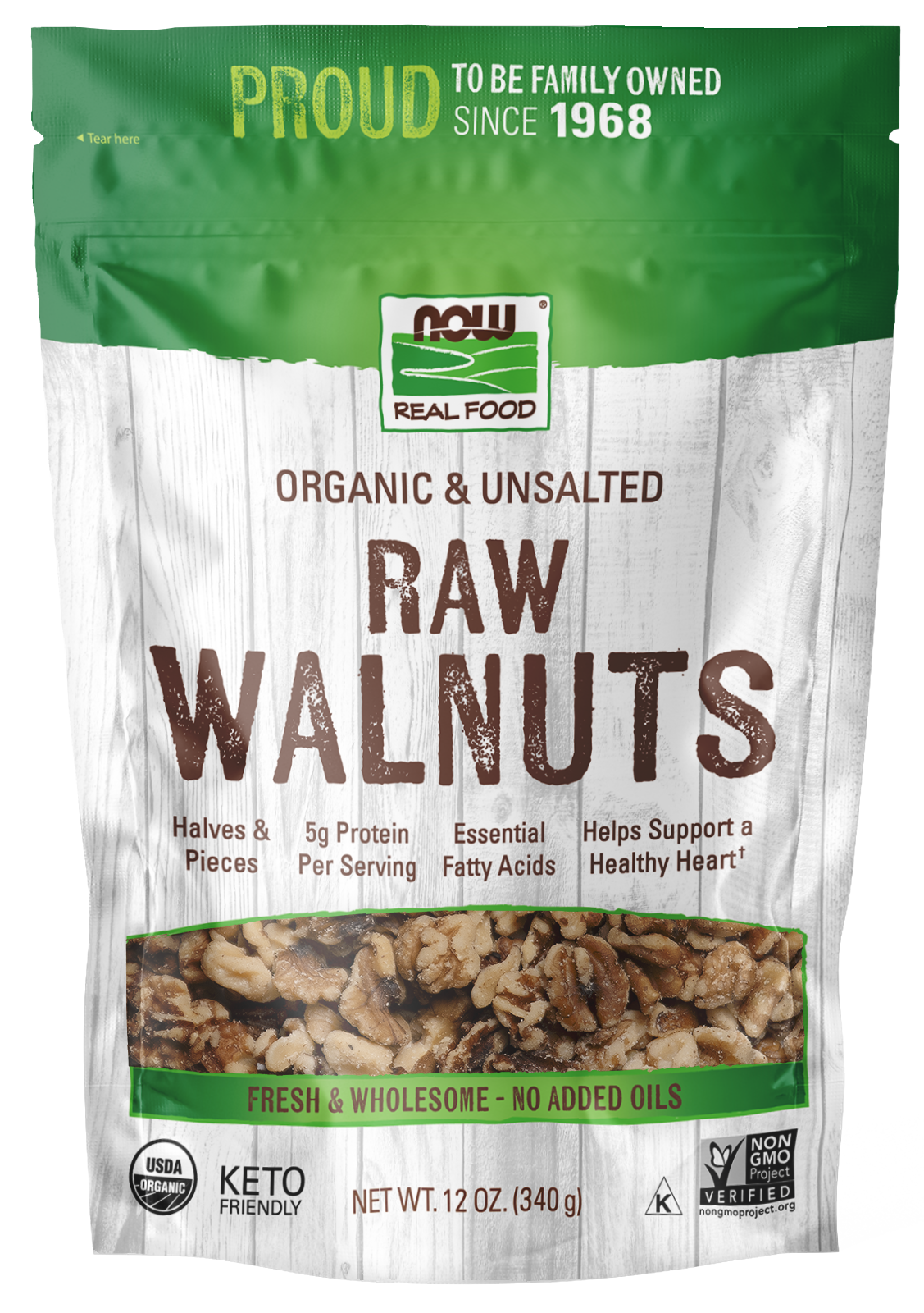 NOW Foods, Organic Walnuts Halves and Pieces, Raw, Unsalted, 12 oz