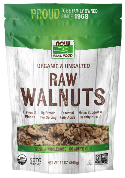 NOW Foods, Organic Walnuts Halves and Pieces, Raw, Unsalted, 12 oz