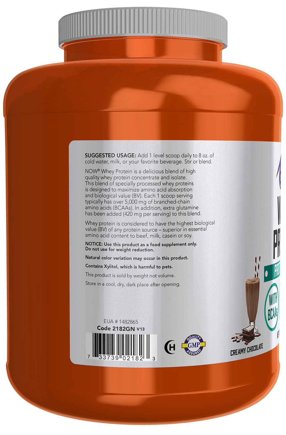 NOW Sports, Whey Protein 24 g With BCAAs, Creamy Chocolate Flavor, 6 lbs