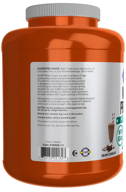 NOW Sports, Whey Protein 24 g With BCAAs, Creamy Chocolate Flavor, 6 lbs