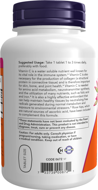 NOW Supplements, Vitamin C-500 with Rose Hips, 250 Tabs