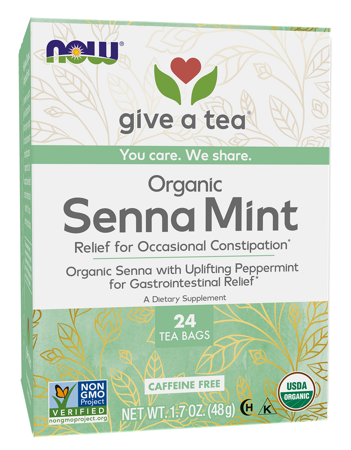NOW Give a Tea® Organic Senna Mint Tea, Occasional Constipation*, 24 bags