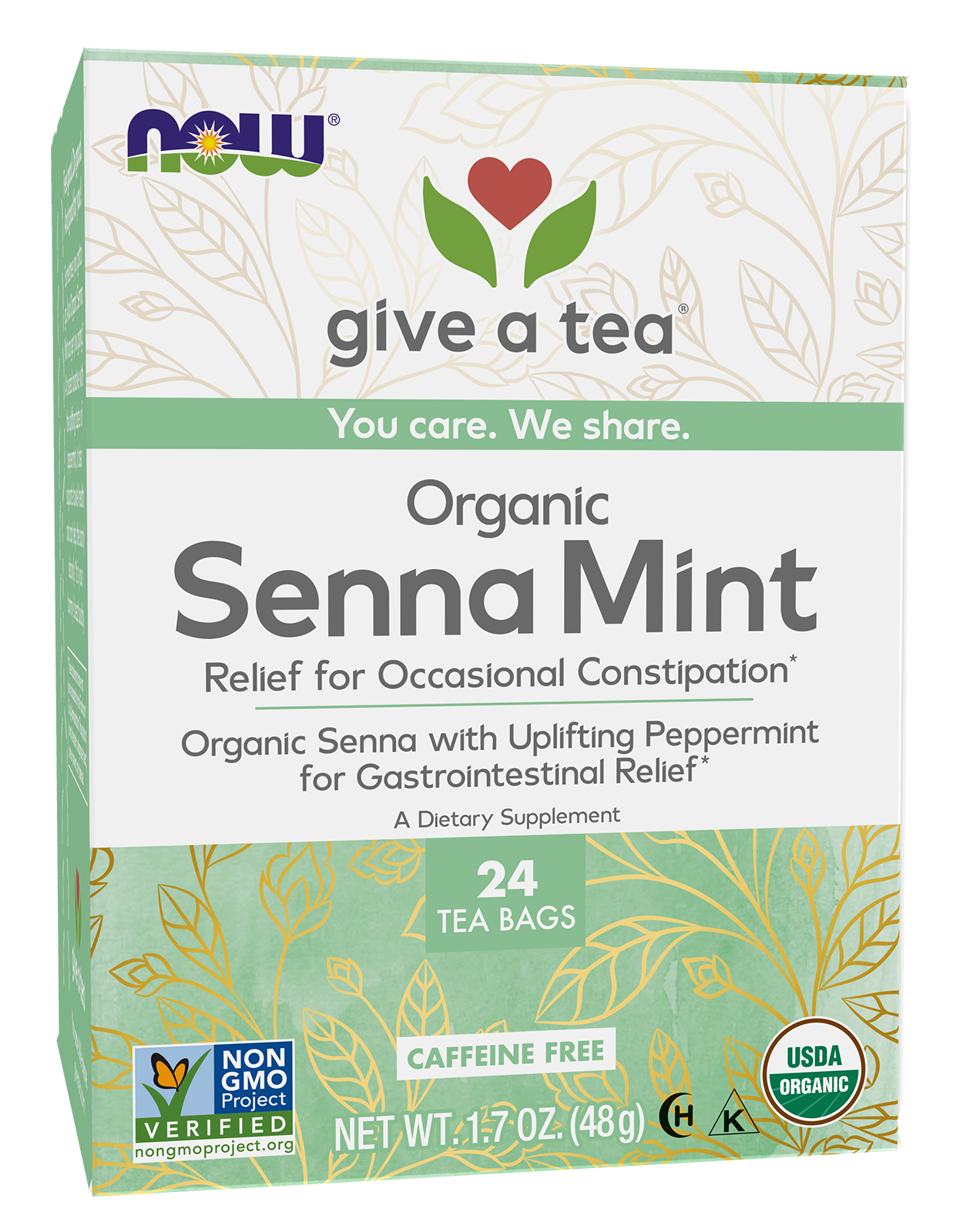 NOW Give a Tea® Organic Senna Mint Tea, Occasional Constipation*, 24 bags
