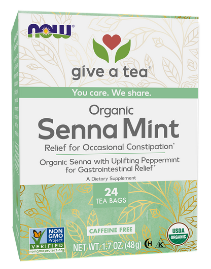 NOW Give a Tea® Organic Senna Mint Tea, Occasional Constipation*, 24 bags
