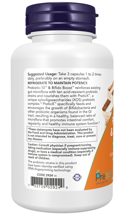 NOW Supplements, Probiotic-10™ & Bifido Boost™ with 10 Strains, 90 Veg Caps