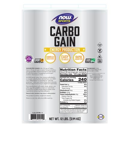 NOW Sports, Carbo Gain Powder, Rapid Absorption, Energy Production, 12 lbs