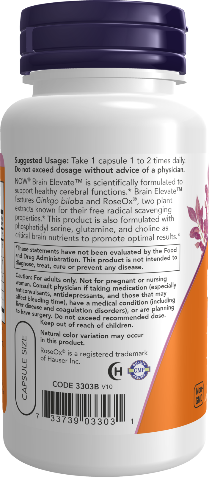 NOW Supplements, Brain Elevate™, Ginkgo Biloba & RoseOx®, 60 Veg Caps