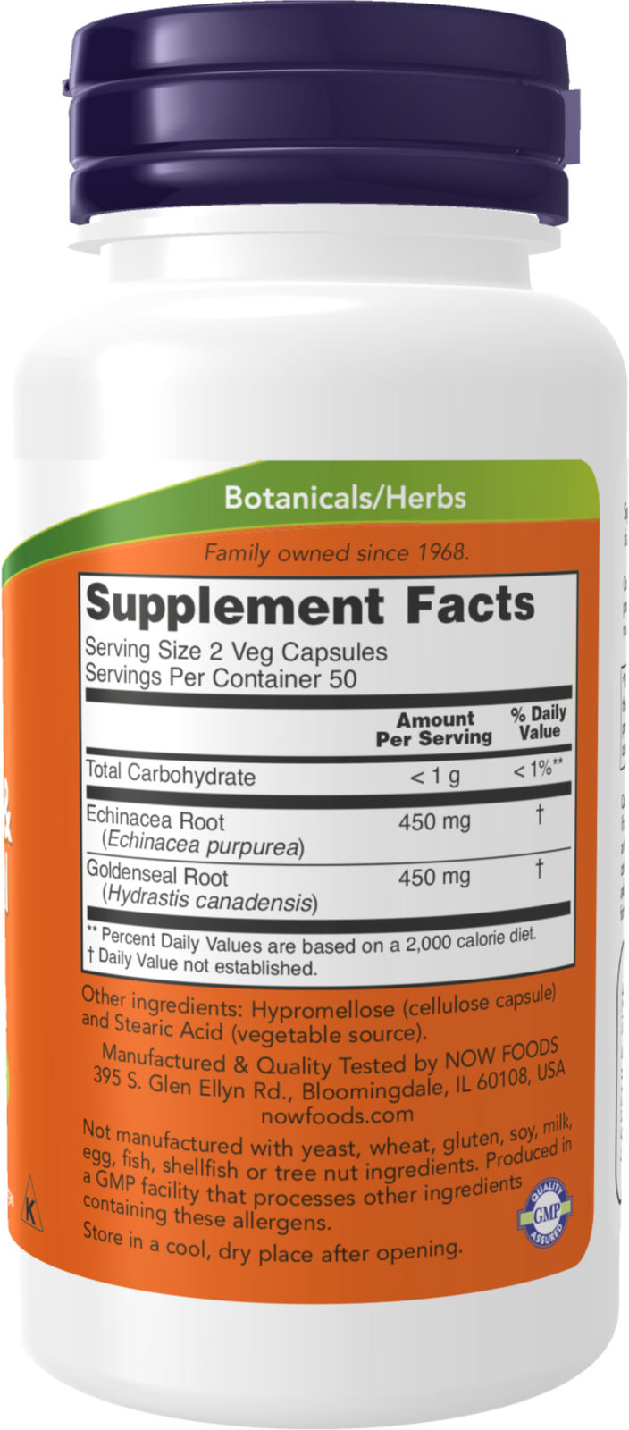 NOW Supplements, Echinacea & Goldenseal Root, Herbal Blend, 100 Veg Caps