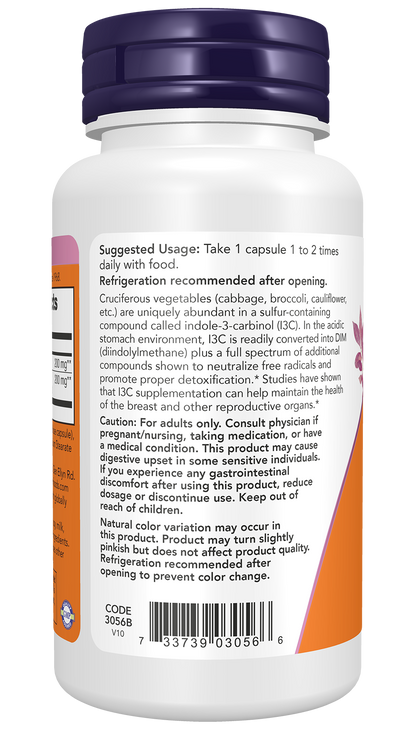 NOW Supplements, Indole-3-Carbinol 200 mg, Flax Lignan Extract, 60 Veg Caps
