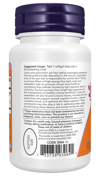NOW Supplements, Lutein & Zeaxanthin with 25 mg and 5 mg, 60 Softgels