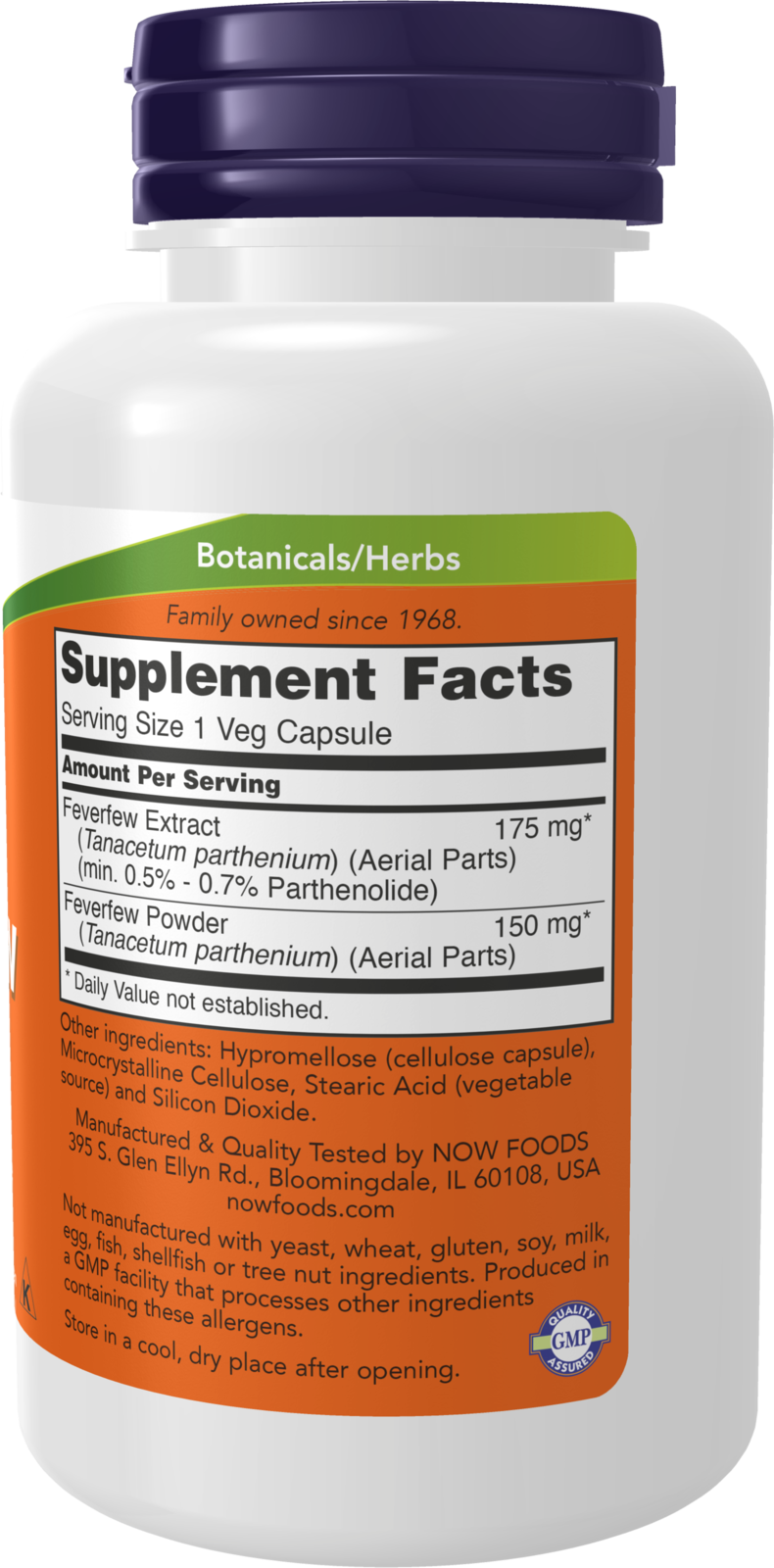 NOW Supplements, Feverfew with 0.5% - 0.7% Parthenolide, 100 Veg Caps