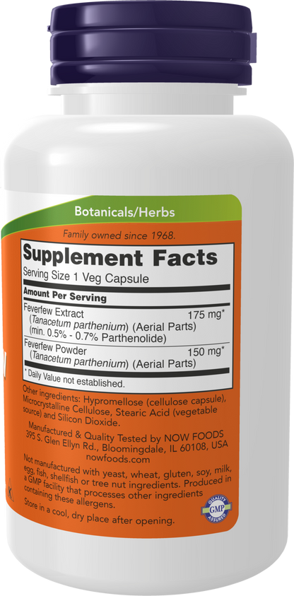 NOW Supplements, Feverfew with 0.5% - 0.7% Parthenolide, 100 Veg Caps