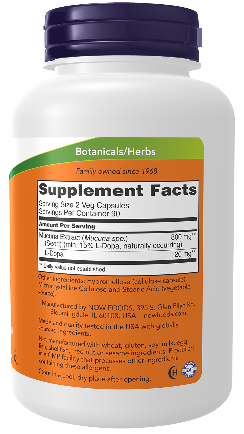 NOW Supplements, DOPA Mucuna, Standardized Mucuna Extract, 180 Veg Caps