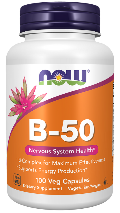 NOW Supplements, Vitamin B-50 mg, Nervous System Health*, 100 Veg Caps