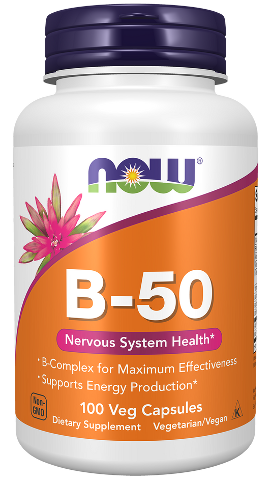 NOW Supplements, Vitamin B-50 mg, Nervous System Health*, 100 Veg Caps