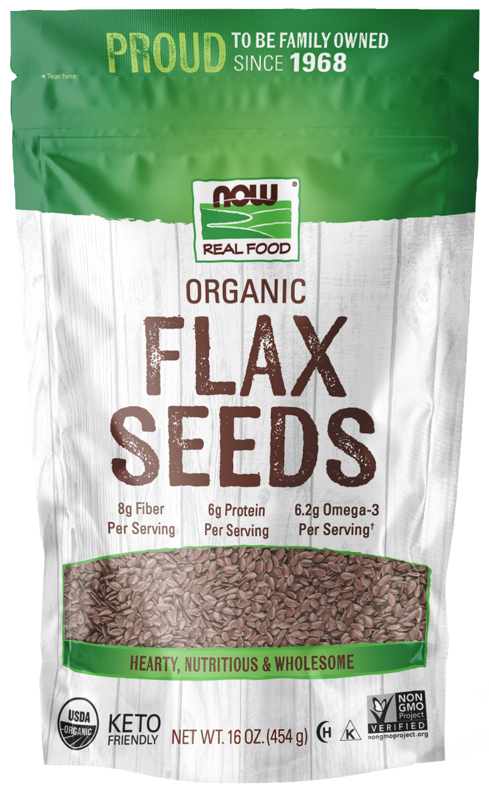 NOW Foods, Organic Flax Seeds, Excellent Source of Fiber, 1 lb