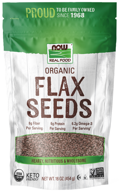 NOW Foods, Organic Flax Seeds, Excellent Source of Fiber, 1 lb