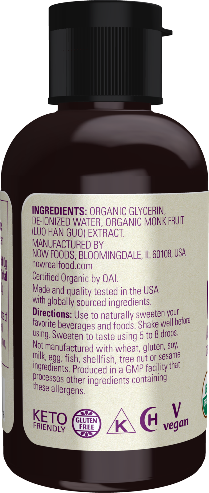 NOW Foods, Organic Monk Fruit, Glycerite, Liquid Sweetener, 2 fl. oz