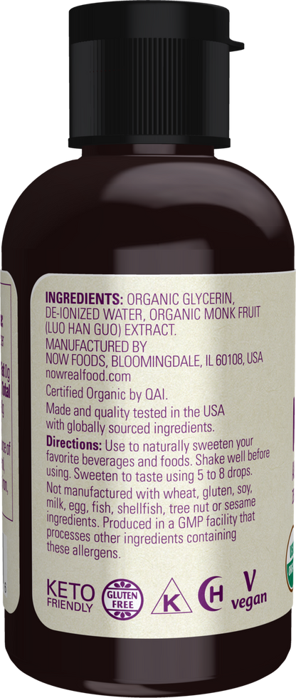 NOW Foods, Organic Monk Fruit, Glycerite, Liquid Sweetener, 2 fl. oz