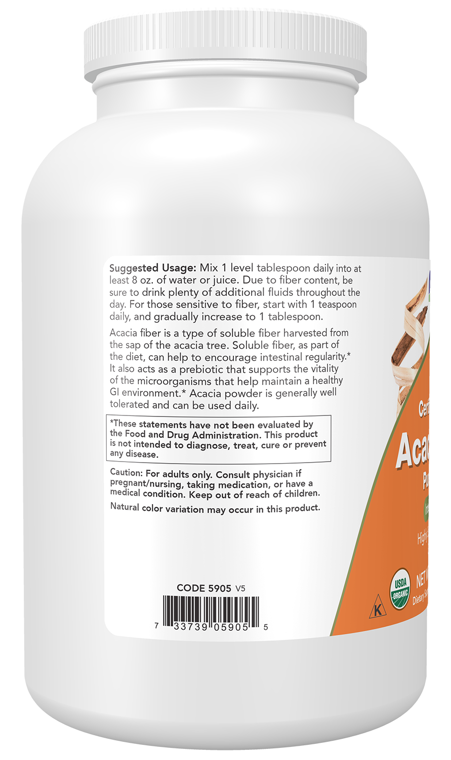NOW Supplements, Organic Acacia Powder, Highly Soluble, 12 oz