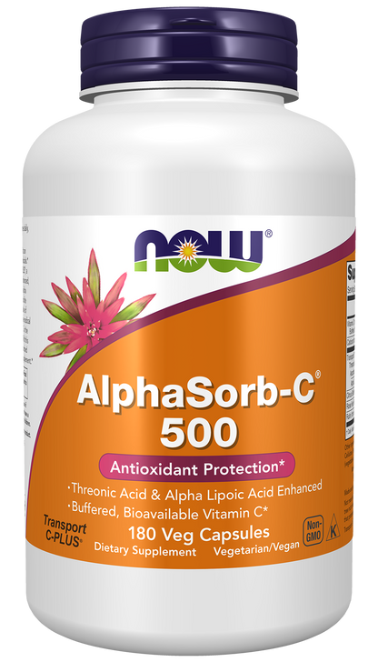 NOW Supplements, AlphaSorb-C® 500 mg  Transport C-PLUS®, 180 Veg Caps