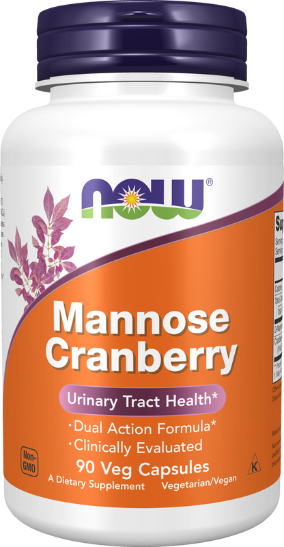 NOW Supplements, Mannose Cranberry, Dual Action Formula*, 90 Veg Caps