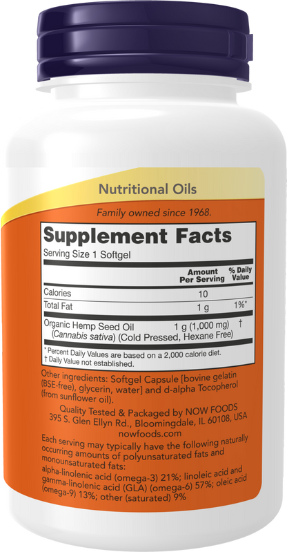 NOW Supplements, Hemp Seed Oil 1,000 mg, EFAs, 120 Softgels