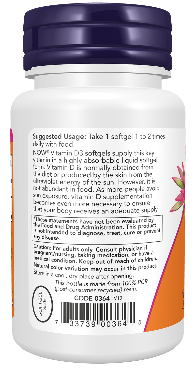 NOW Supplements, Vitamin D-3 400 IU, Strong Bones*, 180 Softgels
