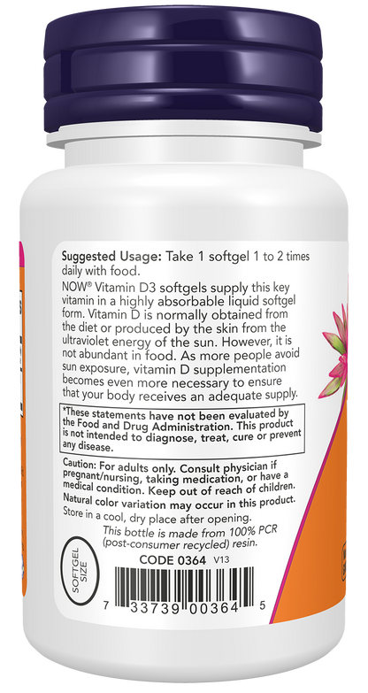 NOW Supplements, Vitamin D-3 400 IU, Strong Bones*, 180 Softgels
