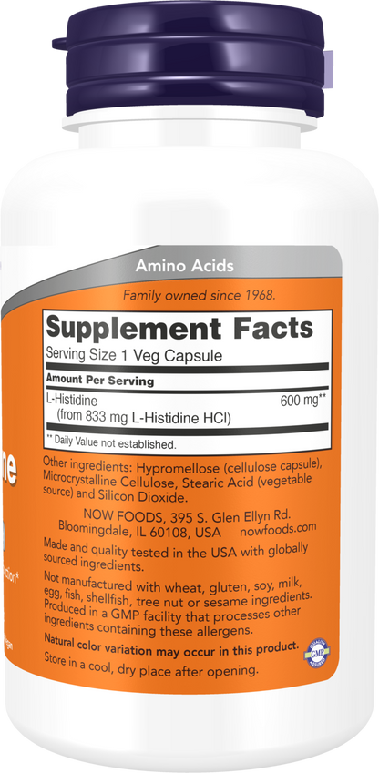 NOW Supplements, L-Histidine 600 mg, Immune System Support*, 60 Veg Caps