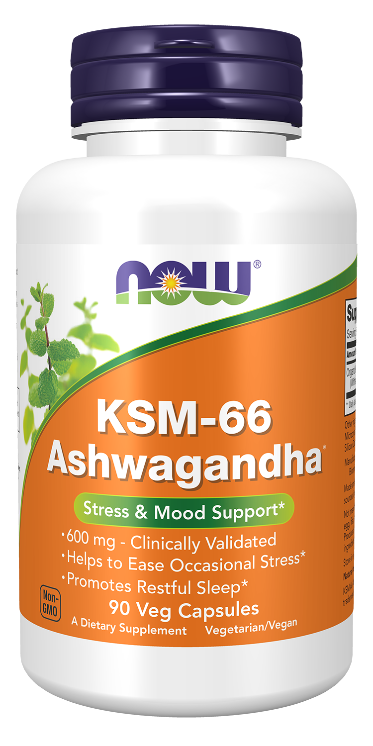 NOW Supplements, KSM-66 Ashwagandha®, Stress & Sleep Support*, 90 Veg Caps