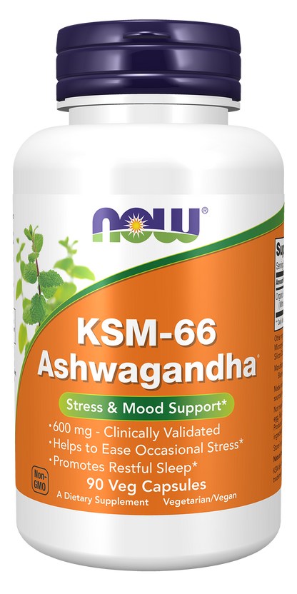 NOW Supplements, KSM-66 Ashwagandha®, Stress & Sleep Support*, 90 Veg Caps
