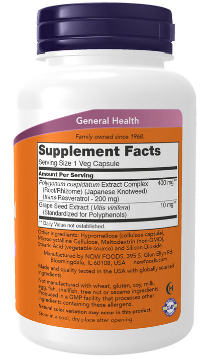 NOW Supplements, Resveratrol 200 mg, Grape Seed Extract, 120 Veg Caps