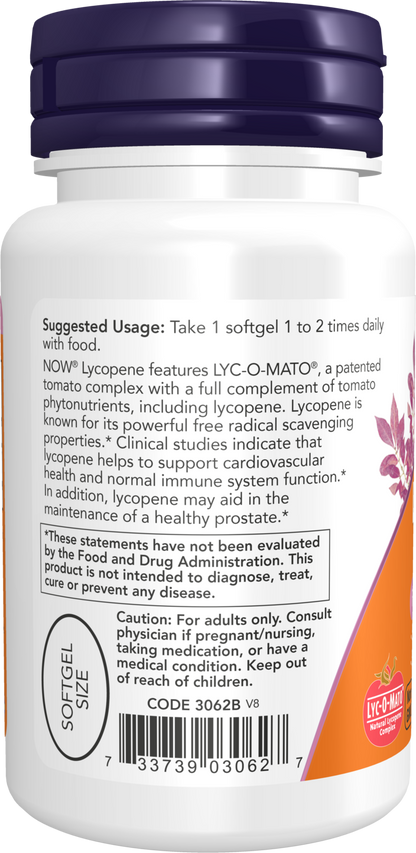 NOW Supplements, Lycopene 20 mg with Extract from Tomatoes, 50 Softgels