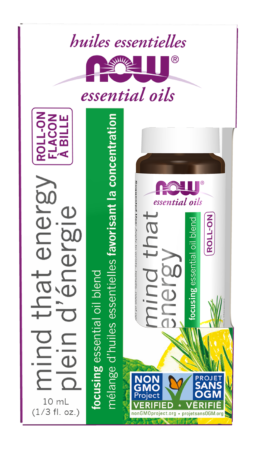 NOW Essential Oils, Mind That Energy Focusing Roll On Blend, 10 mL